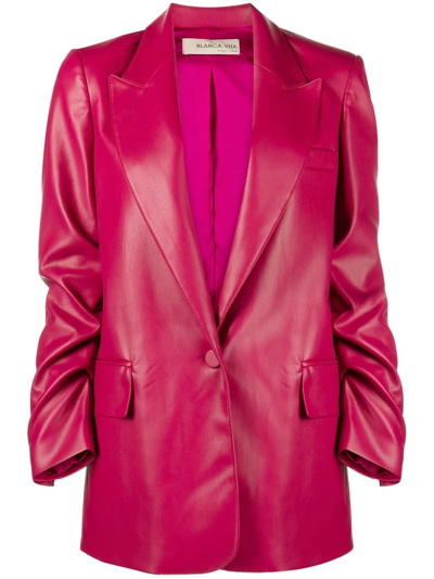 Shop Blanca Vita Faux-leather Single-breasted Blazer In Rosa