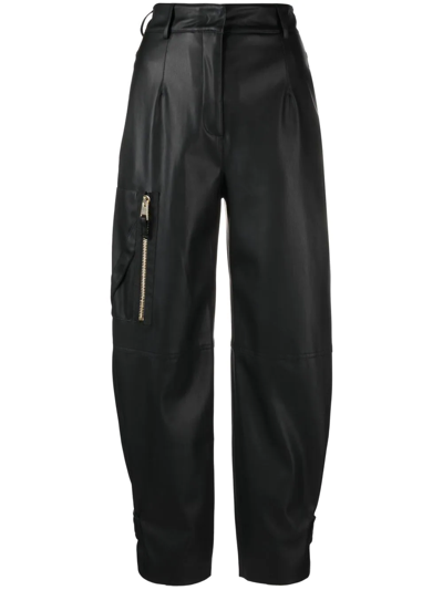 Shop Blanca Vita Tapered-leg Faux-leather Cargo Trousers In Schwarz