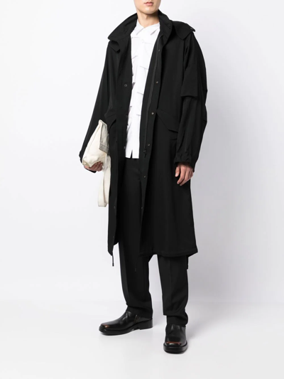 Shop Yohji Yamamoto Drawstring Hooded Coat In Schwarz