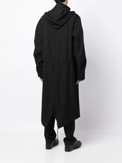 Shop Yohji Yamamoto Drawstring Hooded Coat In Schwarz