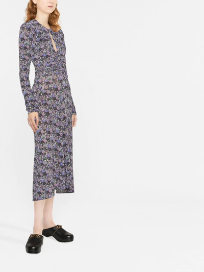 Shop Isabel Marant Floral-print Long-sleeve Midi Dress In Utvi