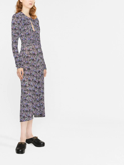Isabel Marant Floral-print Long-sleeve Midi Dress In Utvi