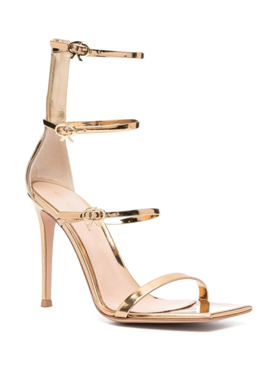 Shop Gianvito Rossi Ribbon Uptown 105mm Strappy Sandals In Gold