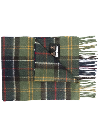 Barbour Logo-patch Check Pattern Scarf In Grün