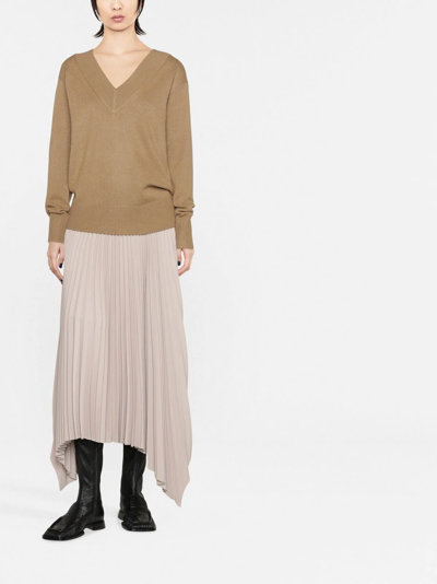 Vince V-neck Draped-sleeve Jumper In Neutrals