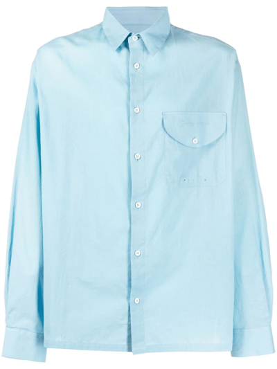 Shop Jacquemus Long-sleeved Cotton Shirt In Blau
