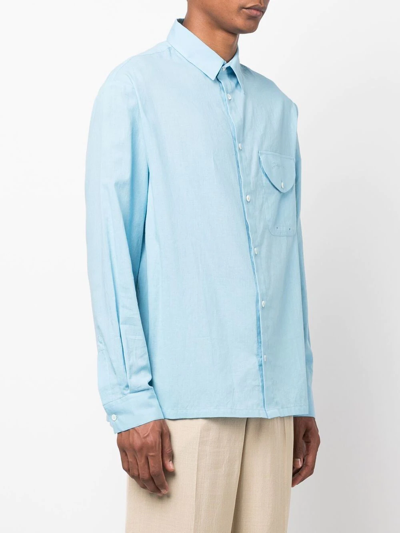 Shop Jacquemus Long-sleeved Cotton Shirt In Blau