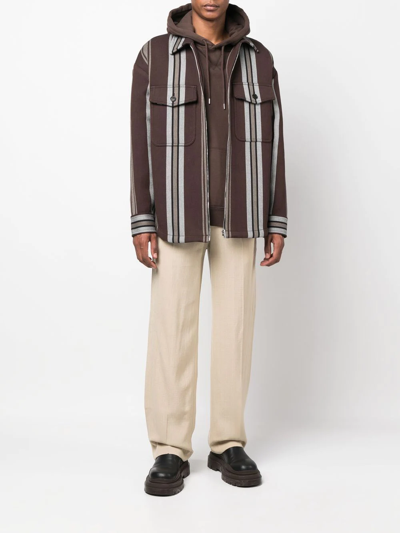 Shop Jacquemus Striped Shirt Jacket In Braun