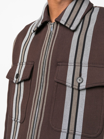 Shop Jacquemus Striped Shirt Jacket In Braun