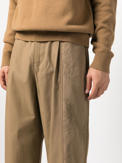 Feng Chen Wang Embroidered-panel Drawstring Trousers In Nude