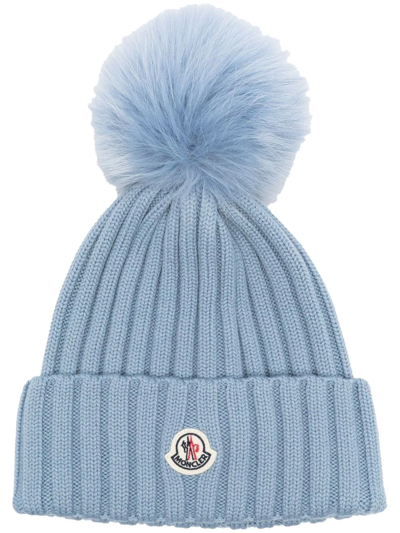 Shop Moncler Pompom Detail Beanie In Blau