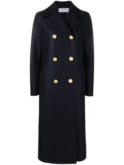 Shop Harris Wharf London Double-breasted Wool Coat In Blau