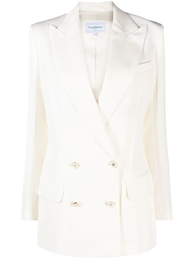 Casablanca White Double Breasted Blazer In Weiss