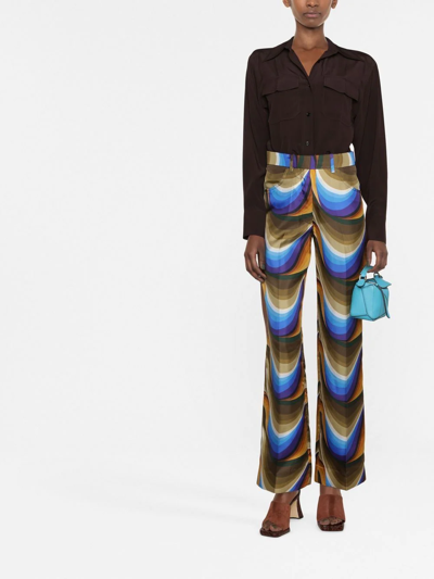 Shop Victoria Beckham Abstract-print Wide-leg Trousers In Blau