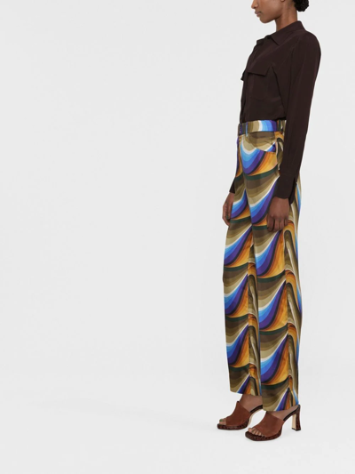 Shop Victoria Beckham Abstract-print Wide-leg Trousers In Blau