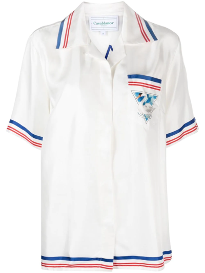 Casablanca Printed Silk Twill Cuban Collar Shirt In White | ModeSens
