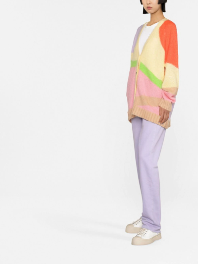 Shop Msgm Colour-block V-neck Cardigan In Nude