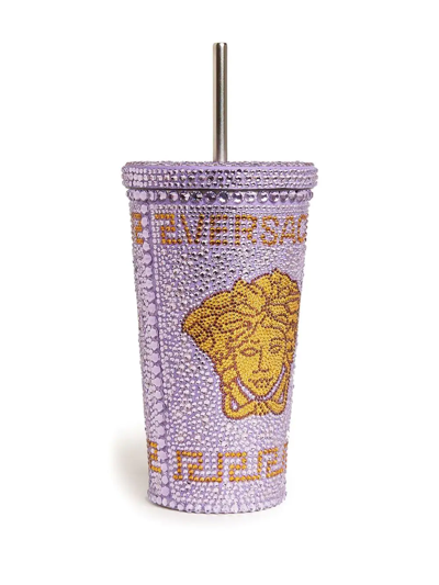 Shop Versace Medusa Crystal-embellished Travel Cup In Violett