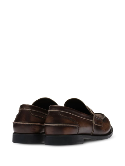 Miu Miu Logo Embossed Calf Leather Loafers In Braun