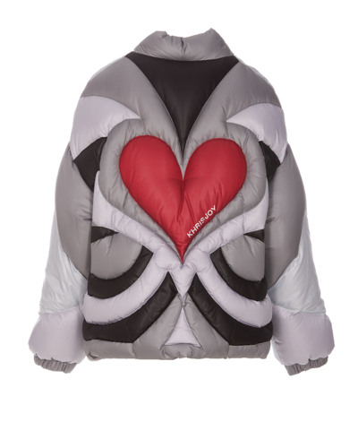 Shop Khrisjoy Iconic Heart Down Jacket In Grey