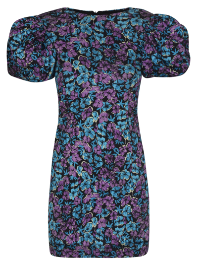 Shop Rotate Birger Christensen Floral Cropped Dress In Hyacinth Comb