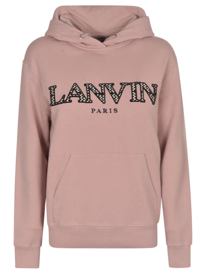 Shop Lanvin Logo Embroidered Hoodie In Pale Rose