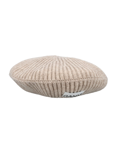 Shop Ganni Wool Beret In Sand