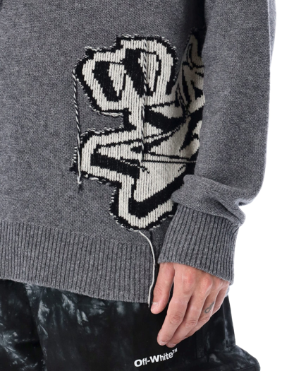 Shop Off-white Graff Chunky Knit Hoodie In Medium Grey