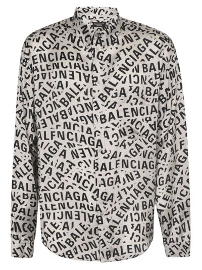 Shop Balenciaga All-over Logo Print Shirt In Grey
