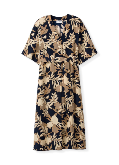 Shop St John Floral Print Dress In Navy Multi