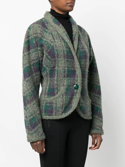 Pre-owned Missoni 1980s Balloon Sleeves Plaid Jacket In Green