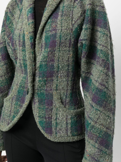 Pre-owned Missoni 1980s Balloon Sleeves Plaid Jacket In Green