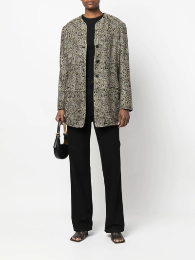Pre-owned Giorgio Armani 1990s Geometric Print Collarless Jacket In Black