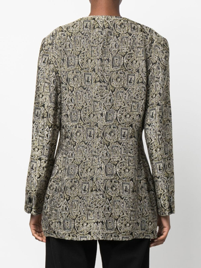 Pre-owned Giorgio Armani 1990s Geometric Print Collarless Jacket In Black