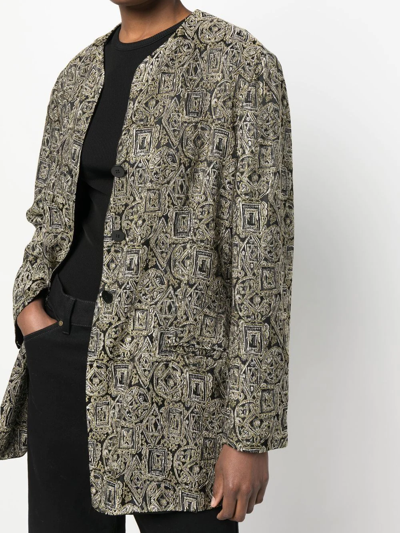 Pre-owned Giorgio Armani 1990s Geometric Print Collarless Jacket In Black