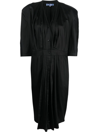 Pre-owned Mugler 1980s Pleat Detailing Buttoned Dress In Black