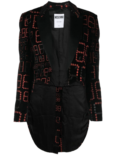 Pre-owned Moschino 2010 Number-print Asymmetric Jacket In Black