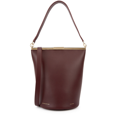 Shop Victoria Beckham Frame Burgundy Leather Bucket Bag