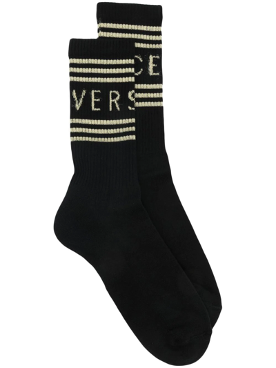Shop Versace Intarsia-knit Socks In Black