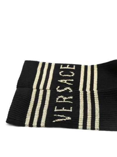 Shop Versace Intarsia-knit Socks In Black