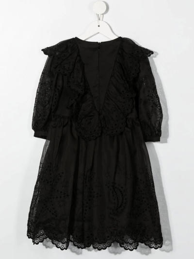 Stella Mccartney Shooting Star Embroidered Silk Dress In Black