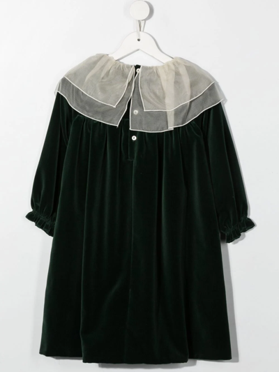 Shop La Stupenderia Velvet-effect Bow-detail Dress In 绿色