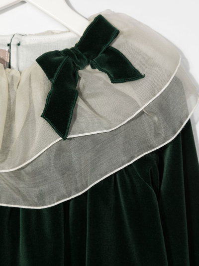 Shop La Stupenderia Velvet-effect Bow-detail Dress In 绿色