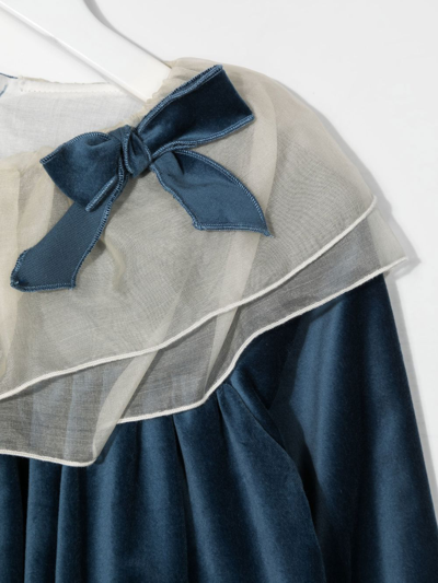 Shop La Stupenderia Velvet-effect Bow-detail Dress In 蓝色