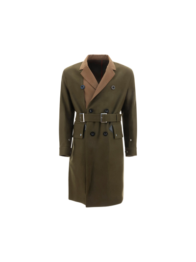 Shop Sacai Melton Coat In Khaki