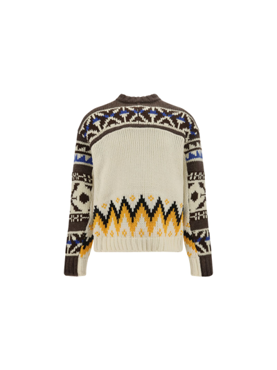 Shop Sacai Nordic Pullover In Brown/off White