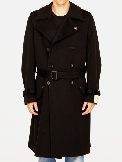 Shop Lardini Black Wool Coat