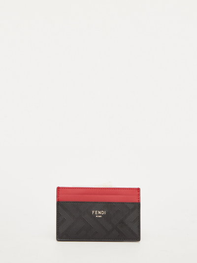Shop Fendi Ff Leather Cardholder In Black/red