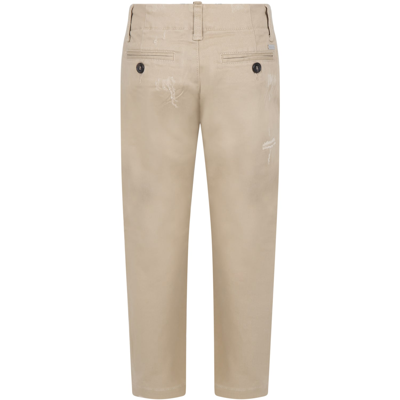 Shop Dsquared2 Beige Trouser For Boy With Patches