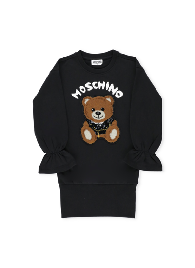 Shop Moschino Dress With Teddy Bear Patch In Nero/black